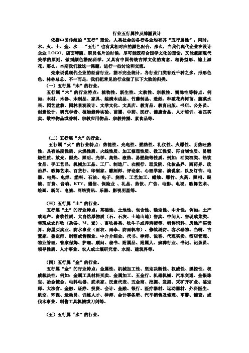 行业五行属性及牌匾设计方案