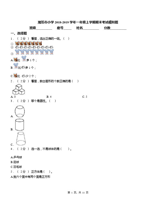 潍坊市小学2018-2019学年一年级上学期期末考试模拟题