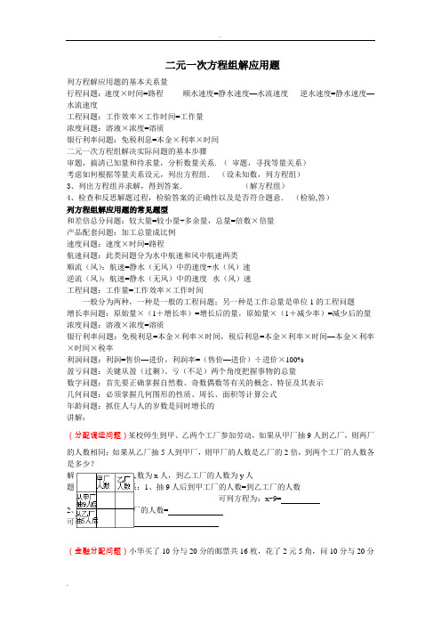 二元一次方程组及一元一次不等式应用题