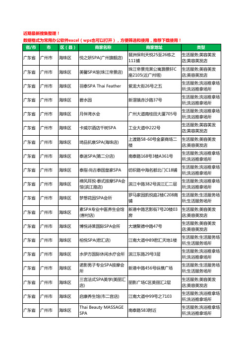 2020新版广东省广州市海珠区SPA工商企业公司商家名录名单黄页联系方式电话大全51家