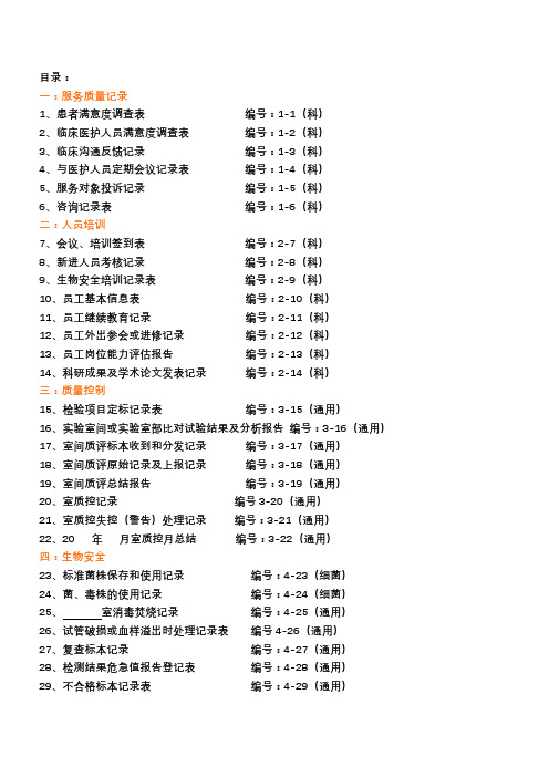 检验科各种通用记录表格模板