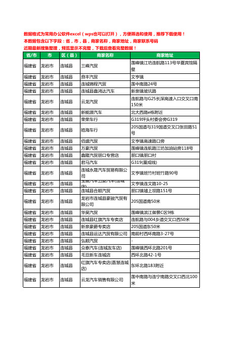 2020新版福建省龙岩市连城县汽贸工商企业公司商家名录名单联系电话号码地址大全25家