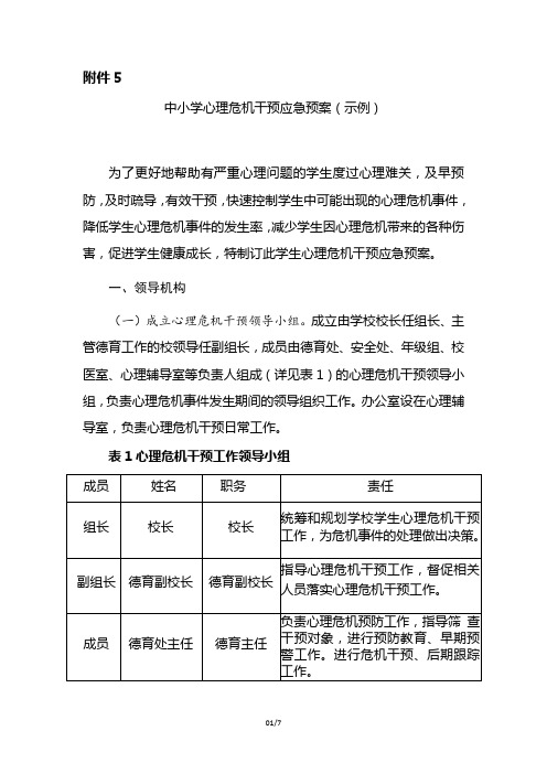 中小学心理危机干预应急预案(示例)