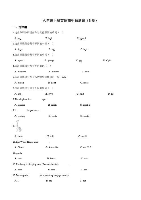 【精品】六年级上册英语期中试卷(B卷)人教精通版(word版,含答案解析)