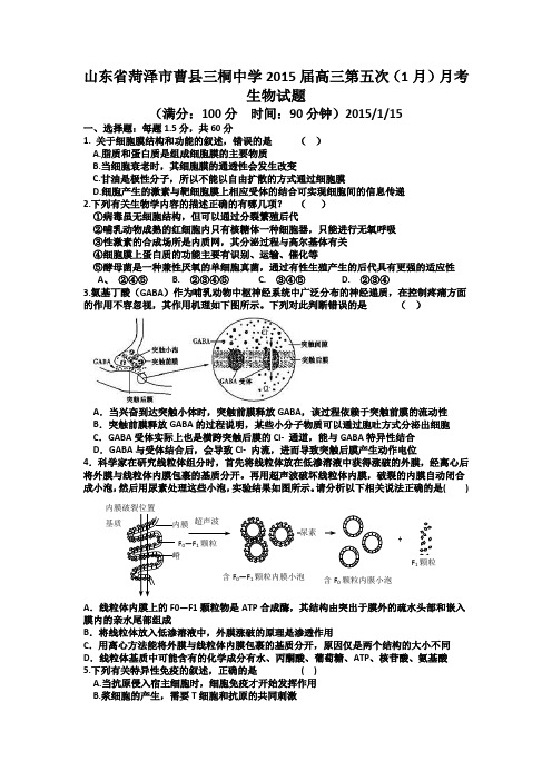 山东省菏泽市曹县三桐中学2015届高三第五次(1月)月考生物试题