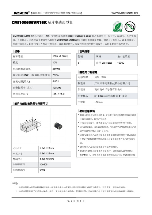 180nH贴片电感规格_风华高科CMI100505VR18K