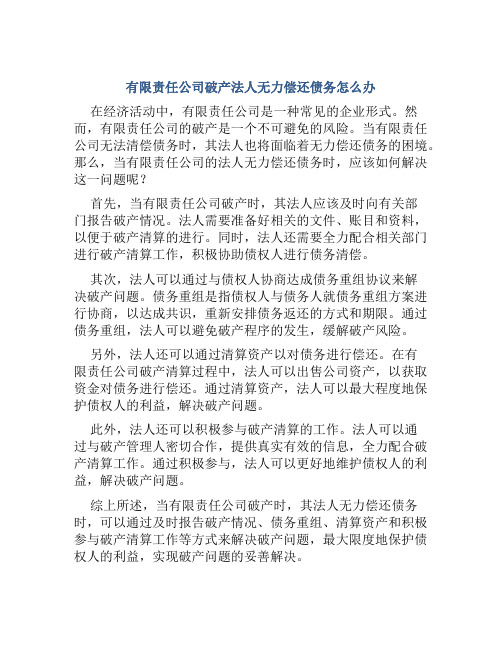 有限责任公司破产法人无力偿还债务怎么办