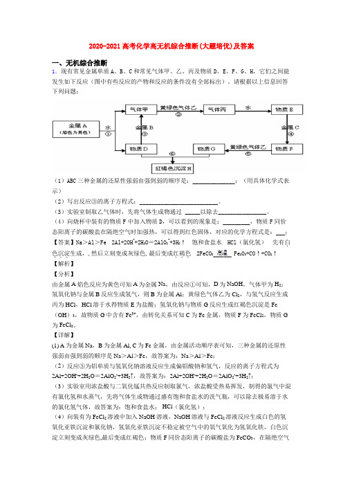 2020-2021高考化学高无机综合推断(大题培优)及答案