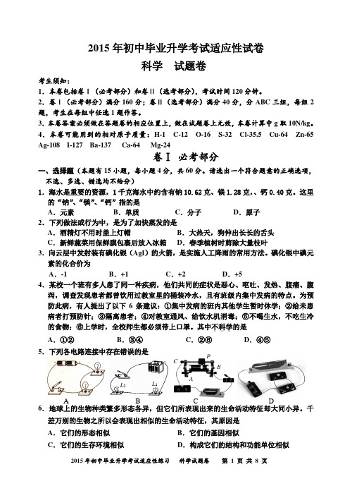 2015年初中毕业升学考试适应性试卷11