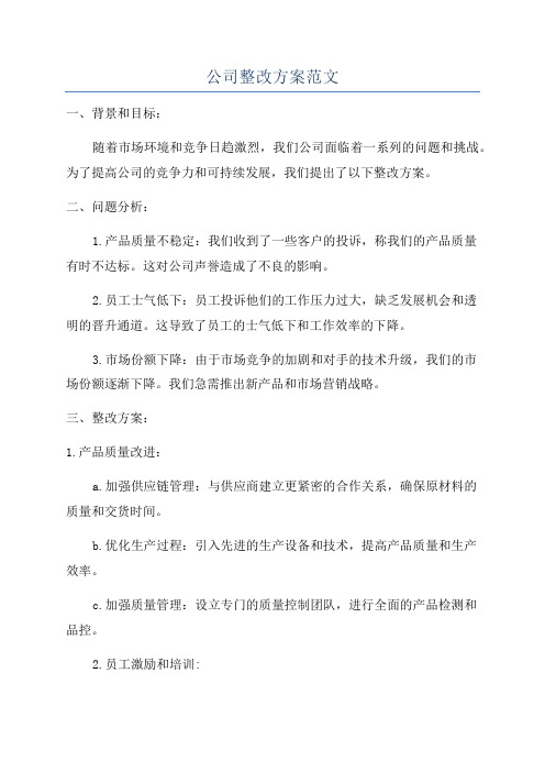 公司整改方案范文