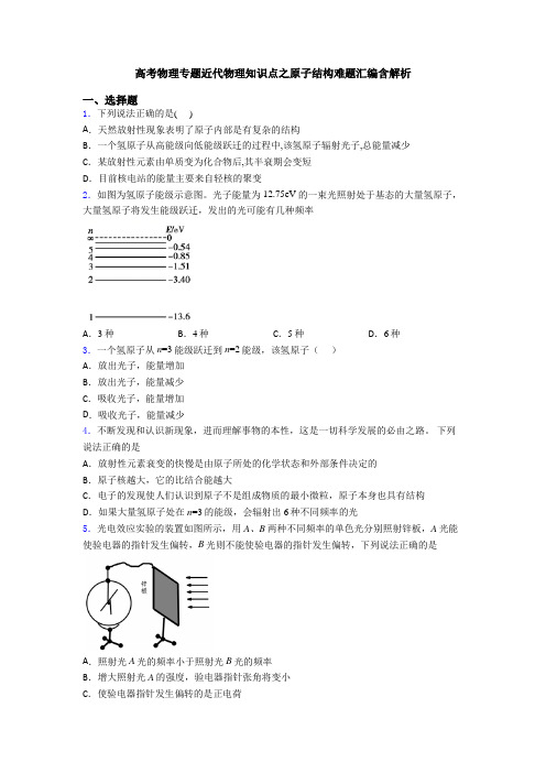 高考物理专题近代物理知识点之原子结构难题汇编含解析