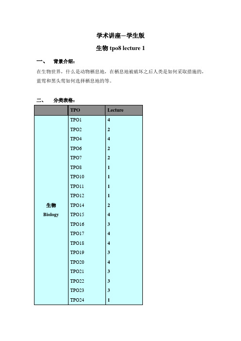 托福TPO8Lecture生物类 精讲+翻译