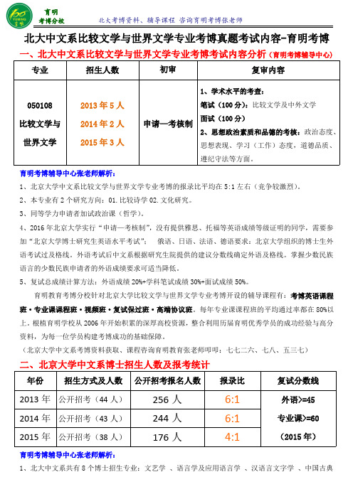 北大比较文学与世界文学专业考博考试重点分数线招生人数报录比-育明考研考博