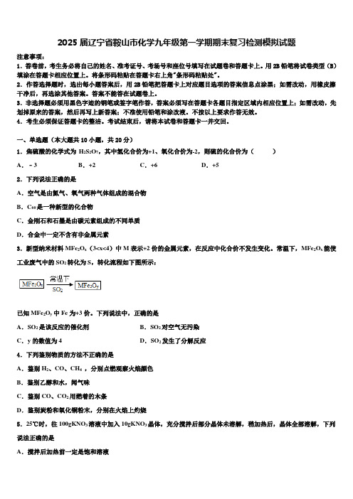 2025届辽宁省鞍山市化学九年级第一学期期末复习检测模拟试题含解析