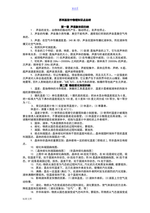 苏科版初中物理知识点总结材料(含所有公式-绝对全----)