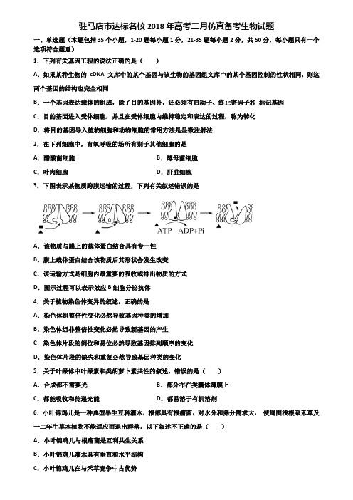 驻马店市达标名校2018年高考二月仿真备考生物试题含解析