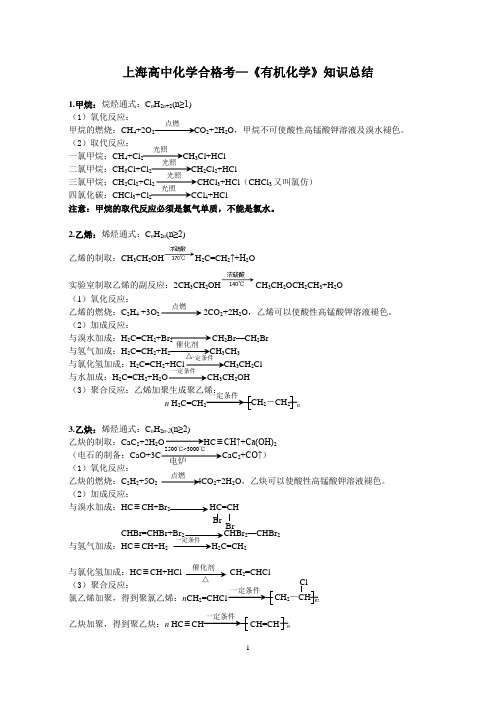 上海高中化学合格考-有机化学知识总结_专题复习_专题训练