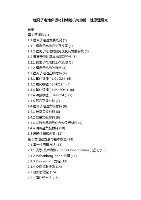 锂离子电池负极材料储锂机制的第一性原理研究