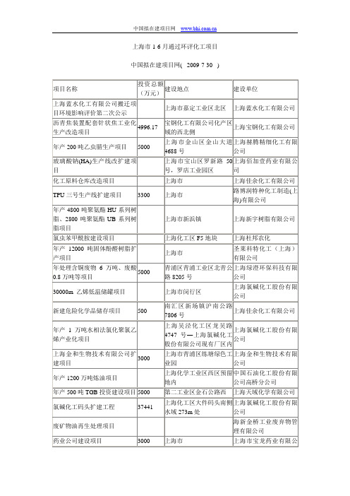 20091-6月份化工类环评项目汇总