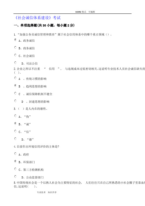 社会诚信体系建设(继续教育考试)