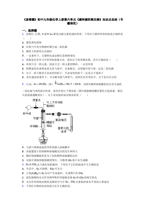 《易错题》初中九年级化学上册第六单元《碳和碳的氧化物》知识点总结(专题培优)