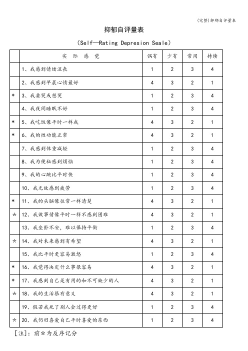 (完整)抑郁自评量表