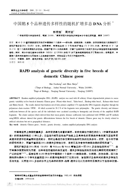 中国鹅5个品种遗传多样性的随机扩增多态DNA分析3