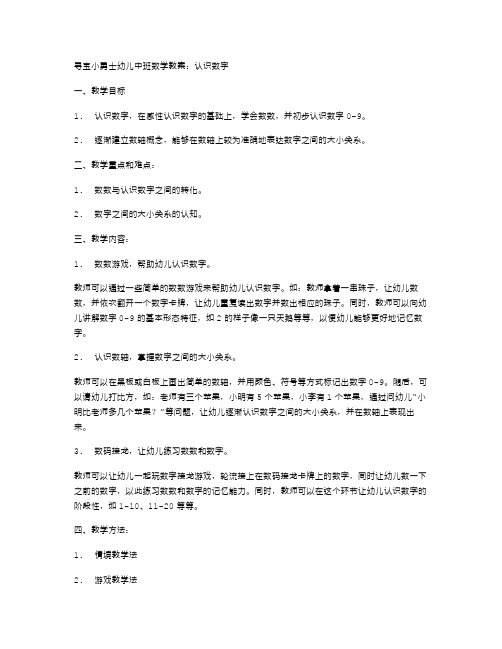 寻宝小勇士幼儿中班数学教案：认识数字