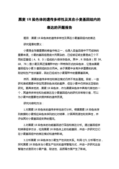 黑麦1R染色体的遗传多样性及其在小麦基因组内的表达的开题报告