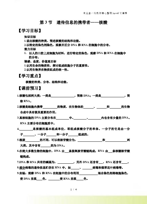 人教版生物必修一2.3 遗传信息的携带者核酸学案