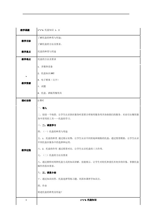 餐饮服务与管理-第一课教案