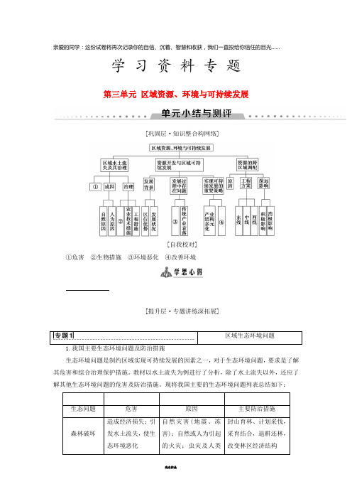 高中地理 第三单元 区域资源、环境与可持续发展单元小结与测评学案 鲁教版必修3