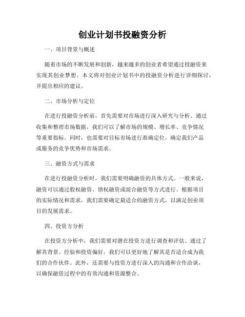 创业计划书投融资分析