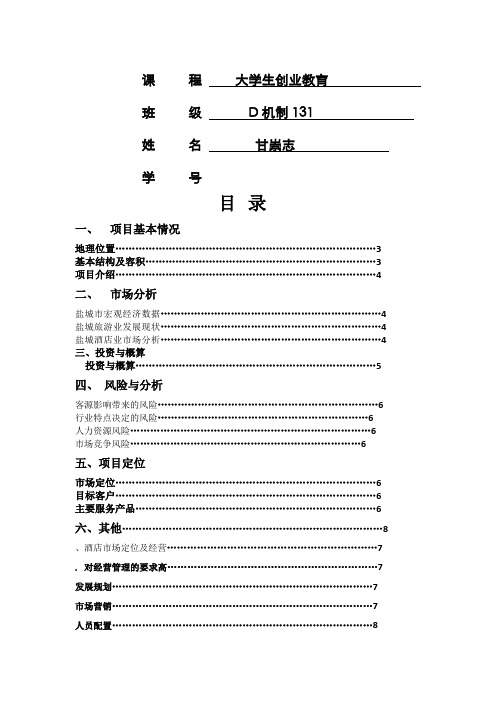 酒店项目投资经营分析报告总结归纳书