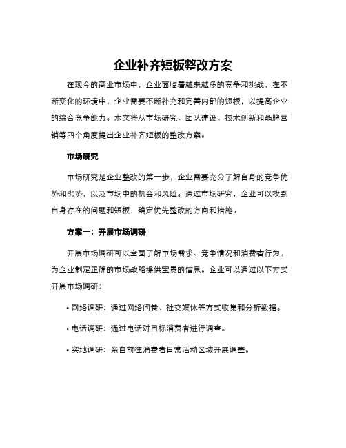 企业补齐短板整改方案