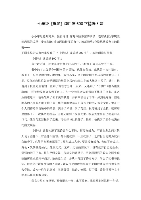 七年级《根鸟》读后感600字精选5篇