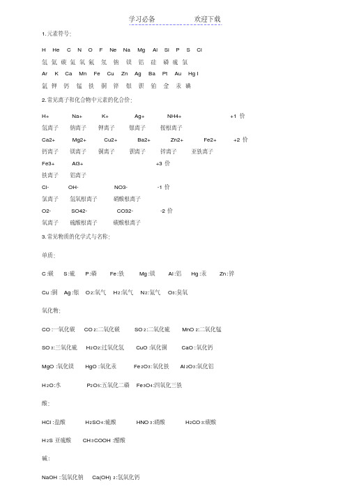 初中化学必背化学式