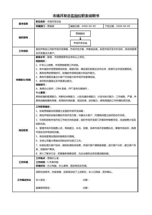 市场开发总监岗位职责说明书