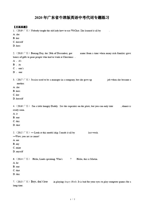 2020年广东省牛津版英语中考代词专题练习(含答案)