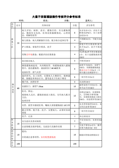 大量不保留灌肠操作评分标准