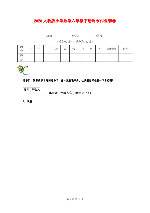 2020人教版小学数学六年级下册周末作业套卷   