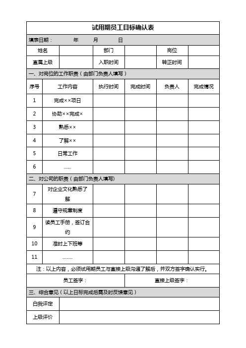 试用期员工目标确认表