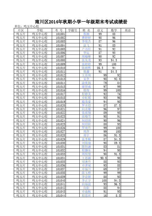 鸣玉小学2014秋期末成绩册(确报)