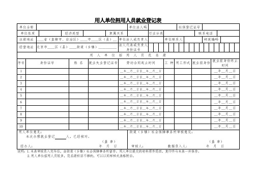 用人单位招用人员就业登记表