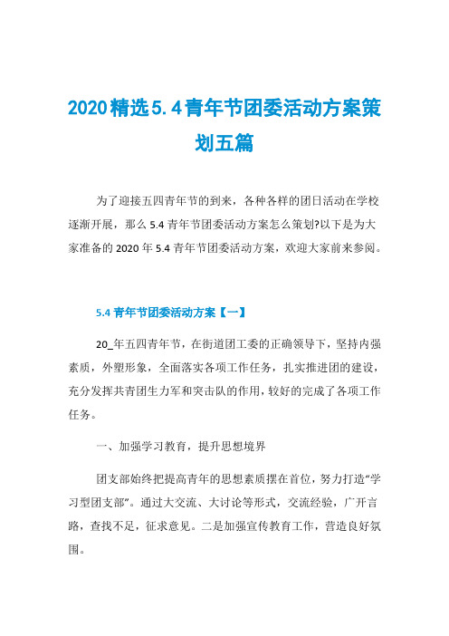 2020精选5.4青年节团委活动方案策划五篇