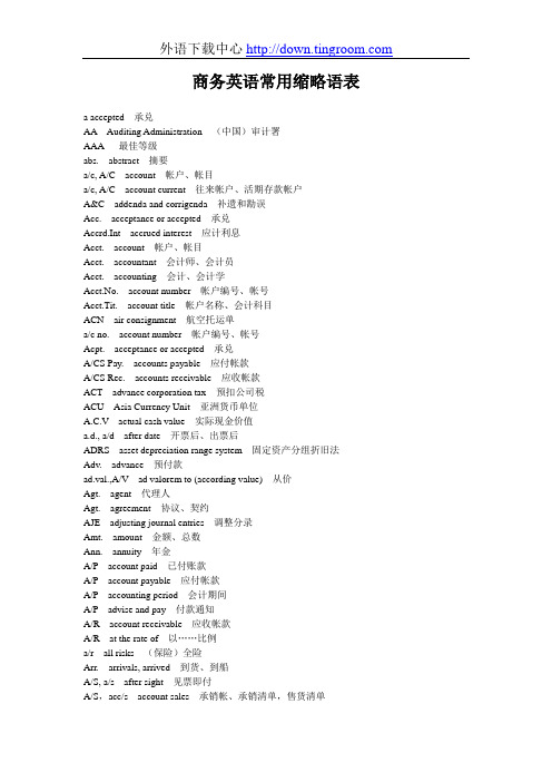 商务英语常用词缩略表