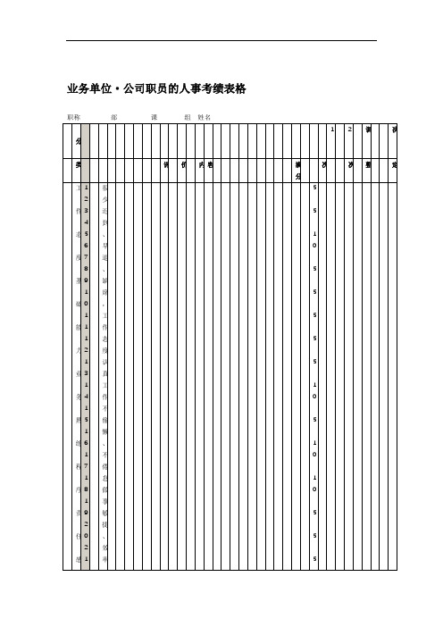 业务单位公司职员的人事考绩表格