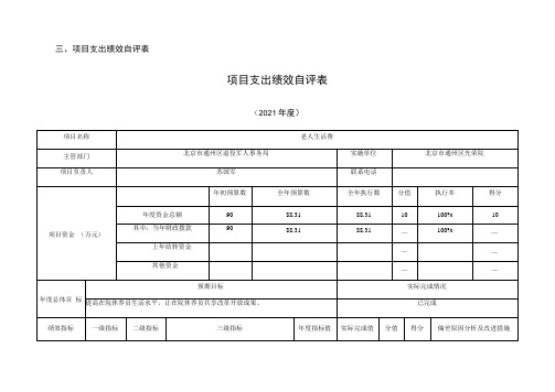 项目支出绩效自评表项目支出绩效自评表