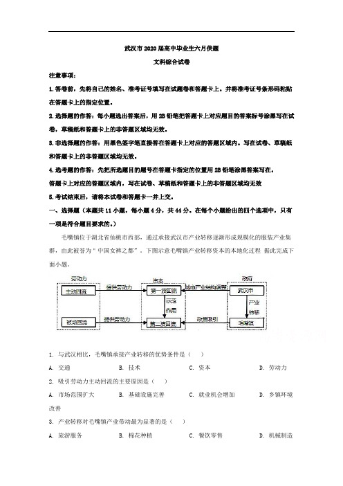 湖北省武汉市2020届高三六月供题(一)文综地理试题含解析