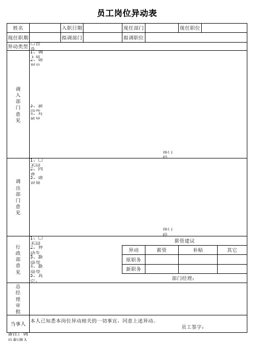 员工岗位异动表